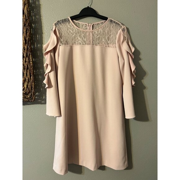 Tahari Levine Dress Pink 10 Ruffle 3/4 Sleeve Stretch Shift Career Church - Picture 3 of 7